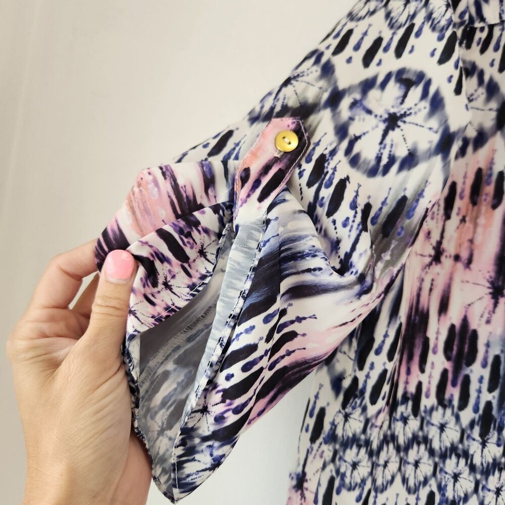 Amanda Uprichard Blouse Top Shirt Pink Purple Watercolor Tunic Women's S - Picture 4 of 8